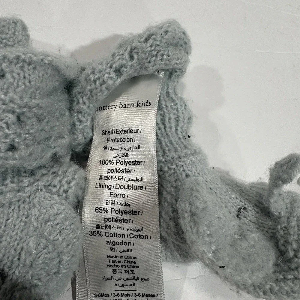 Pottery Barn Kids Blue Luxe Pointelle Elephant Hat and Booties 3-6 Months
